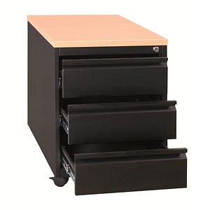 Gürkan Rollcontainer schwarz / Dekor Buche 3 Auszüge