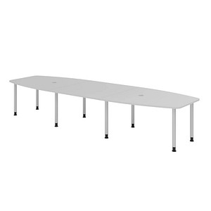 4032062316061 - HAMMERBACHER Konferenztisch KT40C lichtgrau Tonnenform Rundrohr silber 4000 x 850 - 1300 x 720 - 740 cm