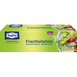 Toppits Frischhaltefolie 1x 200m - Selbsthaftende 3-Schicht Spezialfolie, inklusive Abreiß-Säge, Transparent - Image 2