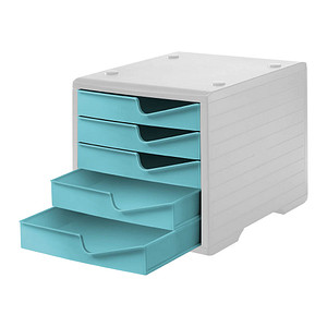 7612176089982 - Schubladenbox styro® styroswing 5 Schübe Auszugsperre & Griffmulde stapelbar B 270 x T 340 x H 255 mm Polystyrol grau-aqua 7612176089982 - Schubladenbox styro® styroswing 5 Schübe Auszugsperre & Griffmulde stapelbar B 270 x T 340 x H 255 mm Polystyrol grau-aqua