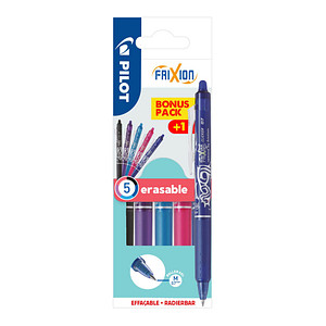 PILOT FRIXION ball CLICKER Tintenroller blau, pink, schwarz, violett, hellblau 0,4 mm, Schreibfarbe: farbsortiert, 1 Set