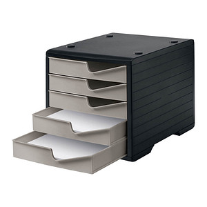 7612176079471 - Schubladenbox styro® styroswing 5 Schübe Auszugsperre & Griffmulde stapelbar B 270 x T 340 x H 255 mm Polystyrol schwarz-taupe 7612176079471 - Schubladenbox styro® styroswing 5 Schübe Auszugsperre & Griffmulde stapelbar B 270 x T 340 x H 255 mm Polystyrol schwarz-taupe