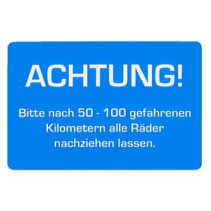 4052301105010 - Aufkleber ACHTUNG! Räder nachziehen lassen blau weiß 250 St