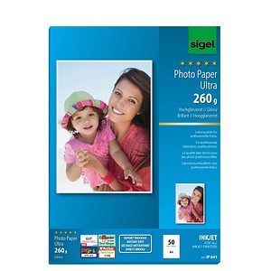 SIGEL Fotopapier IP641 DIN A4 hochglänzend 260 g/qm 50 Blatt