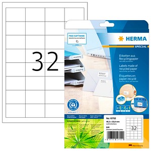4008705107020 - HERMA Etiketten Recyclingpapier A4 483x338mm weiß VE=20 Blatt 640 St