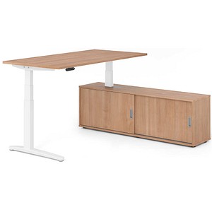 4032062330753 - XBHM16SB elektrisch höhenverstellbarer Schreibtisch nussbaum rechteckig C-Fuß-Gestell weiß 1600 x 800 cm