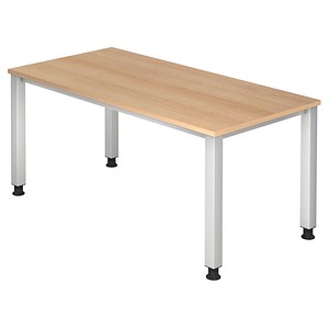 HAMMERBACHER Akandia höhenverstellbarer Schreibtisch eiche rechteckig, 4-Fuß-Gestell silber 160,0 x 80,0 cm