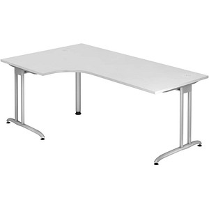 HAMMERBACHER BS82 Schreibtisch weiß L-Form, C-Fuß-Gestell silber 200,0 x  80,0/120,0 cm >> büroshop24