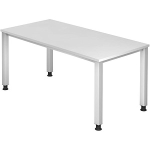 HAMMERBACHER Akandia höhenverstellbarer Schreibtisch weiß rechteckig, 4-Fuß-Gestell silber 160,0 x 80,0 cm