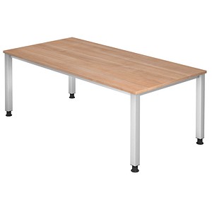 HAMMERBACHER Akandia höhenverstellbarer Schreibtisch nussbaum rechteckig, 4-Fuß-Gestell silber 200,0 x 100,0 cm