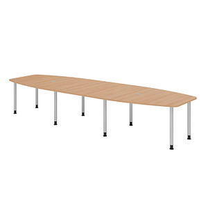 4032062316122 - HAMMERBACHER Konferenztisch KT40C eiche Tonnenform Rundrohr silber 4000 x 850 - 1300 x 720 - 740 cm