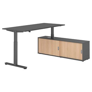 4032062334218 - VXMST19SB elektrisch höhenverstellbarer Schreibtisch grafit rechteckig T-Fuß-Gestell grau 1800 x 800 cm