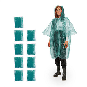 relaxdays unisex Einweg-Regenponcho grün Einheitsgröße 10 St.