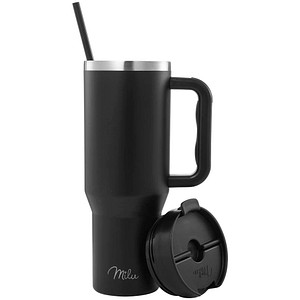 Milu Edelstahl-Tumbler-Set (3-tlg.) mit Trinkhalm - 1200 ml - schwarz