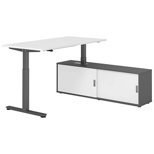 4032062334096 - VXMST16SB elektrisch höhenverstellbarer Schreibtisch weiß rechteckig T-Fuß-Gestell grau 1600 x 800 cm