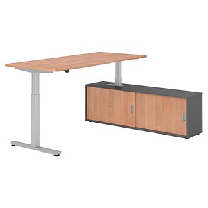 4032062329559 - VXMST19SB elektrisch höhenverstellbarer Schreibtisch nussbaum rechteckig T-Fuß-Gestell silber 1800 x 800 cm