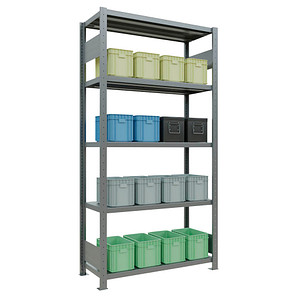 4004514282569 - Schulte Lagertechnik Fachbodenregal-Stecksystem MULTIplus 250 Grundregal Längenriegel 2000x1000x400 mm 5 Böden verzinkt