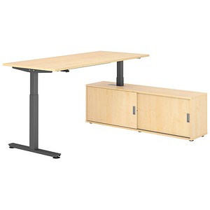 4032062329160 - VXMST19SB elektrisch höhenverstellbarer Schreibtisch ahorn rechteckig T-Fuß-Gestell grau 1800 x 800 cm
