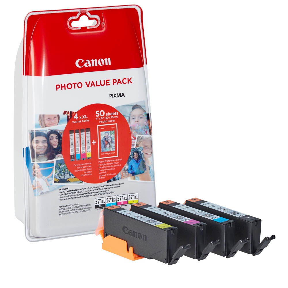 Canon CLI-571 XL C/M/Y/BK schwarz, cyan, magenta, gelb Druckerpatronen +  Fotopapier >> büroshop24
