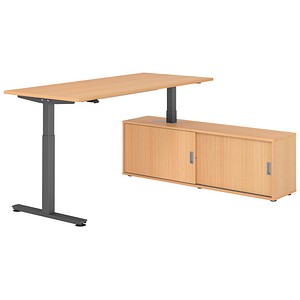 4032062334157 - VXMST19SB elektrisch höhenverstellbarer Schreibtisch buche rechteckig T-Fuß-Gestell grau 1800 x 800 cm