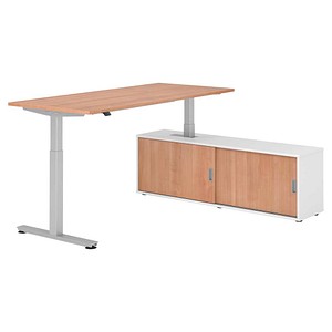 4032062329450 - Schreibtischkombination höhenverstellbar 71-120cm (H) 160x80cm (BxT) rechteckig nussbaum   silber 4032062329450 Hammerbacher
