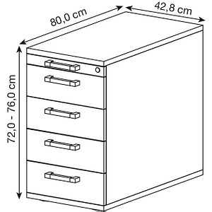4032062162774 - Standcontainer TARVIS 1 Utensilienauszug abschließbar 4 Schübe B 428 x T 800 x H 720-760 mm Eiche-Dekor