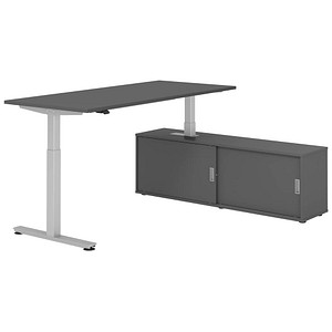 4032062329511 - VXMST19SB elektrisch höhenverstellbarer Schreibtisch grafit rechteckig T-Fuß-Gestell silber 1800 x 800 cm