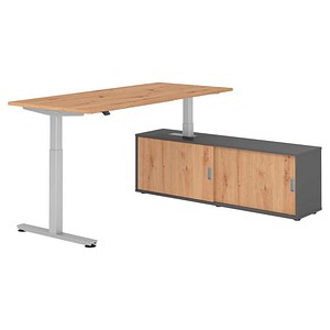 4032062329542 - VXMST19SB elektrisch höhenverstellbarer Schreibtisch asteiche rechteckig T-Fuß-Gestell silber 1800 x 800 cm