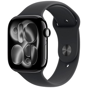 0195950630770 - Apple Watch Series 11 GPS + Cellular 46mm Diamantschwarz Aluminium Case mit schwarzem Sport Band - S M