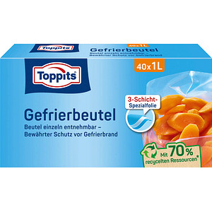 4008871208040 - Toppits® Gefrierbeutel Standboden Mit Standboden für einfaches Befüllen Fassungsvermögen 1 Liter 1 Packung = 40 Stück 4008871208040 - Toppits® Gefrierbeutel Standboden Mit Standboden für einfaches Befüllen Fassungsvermögen 1 Liter 1 Packung = 40 Stück