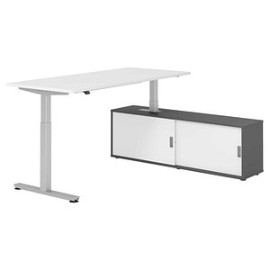 4032062329474 - VXMST19SB elektrisch höhenverstellbarer Schreibtisch weiß rechteckig T-Fuß-Gestell silber 1800 x 800 cm
