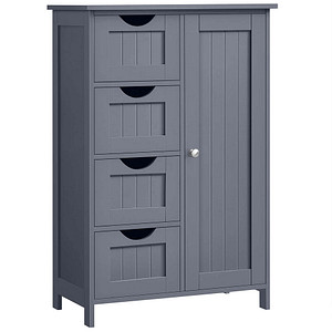 0194343012957 - Vasagle Badezimmerschrank schmaler Badschrank Beistellschrank Kommode mit 4 Schubladen Schranktür verstellbare Regalebene Wohnzimmer Küche