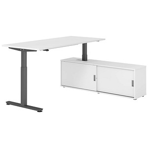 4032062334188 - VXMST19SB elektrisch höhenverstellbarer Schreibtisch weiß rechteckig T-Fuß-Gestell grau 1800 x 800 cm