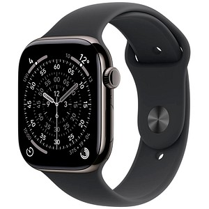 0195950629538 - Apple Watch Series 11 GPS + Cellular 46mm Schiefer Titanium Case mit schwarzem Sport Band - S M