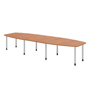 4032062316153 - HAMMERBACHER Konferenztisch KT40C nussbaum Tonnenform Rundrohr silber 4000 x 850 - 1300 x 720 - 740 cm