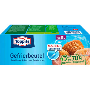 4008871200471 - Toppits® Gefrier-Beutel aus 3-Schicht-Folie mit verstärkter Mittelschicht 1 Packung = 10 Stück á 8 l Fassungsvermögen