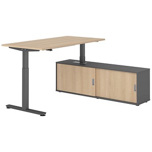 4032062334119 - VXMST16SB elektrisch höhenverstellbarer Schreibtisch eiche rechteckig T-Fuß-Gestell grau 1600 x 800 cm
