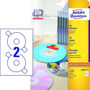 50 AVERY Zweckform CD-Etiketten L6043-25 weiß