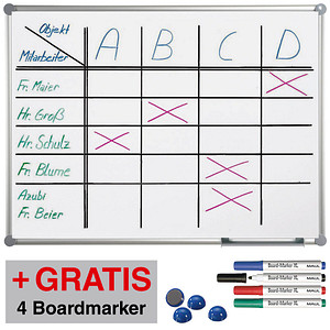 AKTION: MAUL Whiteboard 2000 MAULpro 180,0 x 120,0 cm weiß spezialbeschichteter Stahl + GRATIS 4 Boardmarker farbsortier