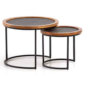 WOHNLING Couchtische-Set rund Massivholz braun, 1 Set