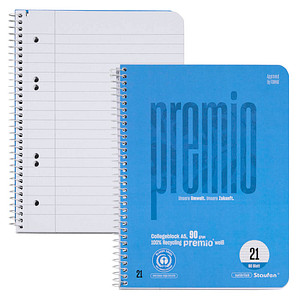 9001939837003 - Collegeblock 040834021 Premio Lineatur 21   liniert mit Rand innen A5 90g blau 80 Blatt 9001939837003 Staufen