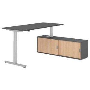 4032062329481 - VXMST19SB elektrisch höhenverstellbarer Schreibtisch grafit rechteckig T-Fuß-Gestell silber 1800 x 800 cm