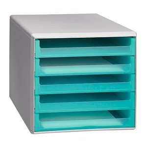 M&M Schubladenbox aquamarin-transparent DIN A4 mit 5 Schubladen
