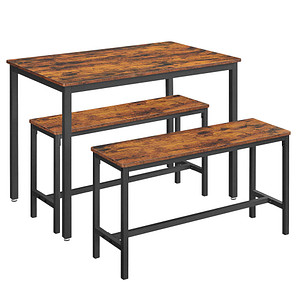 0194343013497 - Esstisch Küchentisch-Set 110 x 70 x 75 cm mit 2 Bänken je 97 x 30 x 50 cm Metallgestell für Küche Wohnzimmer Esszimmer Industrie-Design von