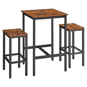 0194343043036 - Vasagle Bartisch mit Barhocker-Set Esstisch mit 2 Stühlen Küchentisch klein 60 x 60 x 90 cm Barstühle je 30 x 40 x 65 cm für Esszimmer Küche