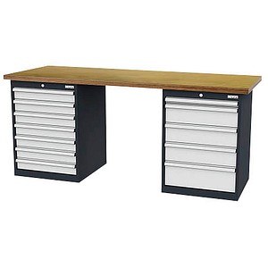 Simplaflex® Systemeinrichter Werkbank C-Line anthrazit, RAL 7016, lichtgrau, RAL 7035 12 Schubladen 200,0 x 60,0 x 86,0 cm
