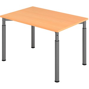 HAMMERBACHER YS12 höhenverstellbarer Schreibtisch buche rechteckig, 4-Fuß-Gestell grau 120,0 x 80,0 cm