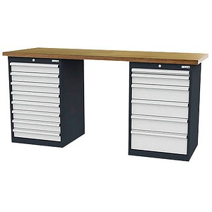 Simplaflex® Systemeinrichter Werkbank C-Line anthrazit, RAL 7016, lichtgrau, RAL 7035 14 Schubladen 200,0 x 60,0 x 96,0 cm