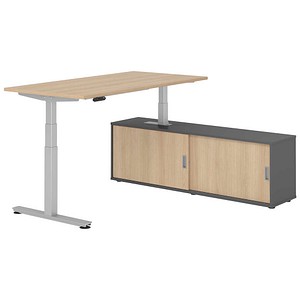 4032062329719 - VXDSM16SB elektrisch höhenverstellbarer Schreibtisch eiche rechteckig T-Fuß-Gestell silber 1600 x 800 cm