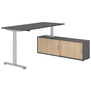 4032062329481 - VXMST19SB elektrisch höhenverstellbarer Schreibtisch grafit rechteckig T-Fuß-Gestell silber 1800 x 800 cm